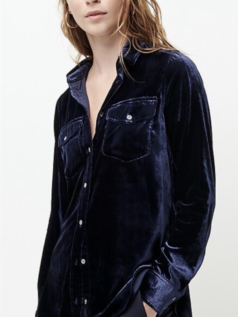 J. Crew Navy Velvet Button-Down Shirt